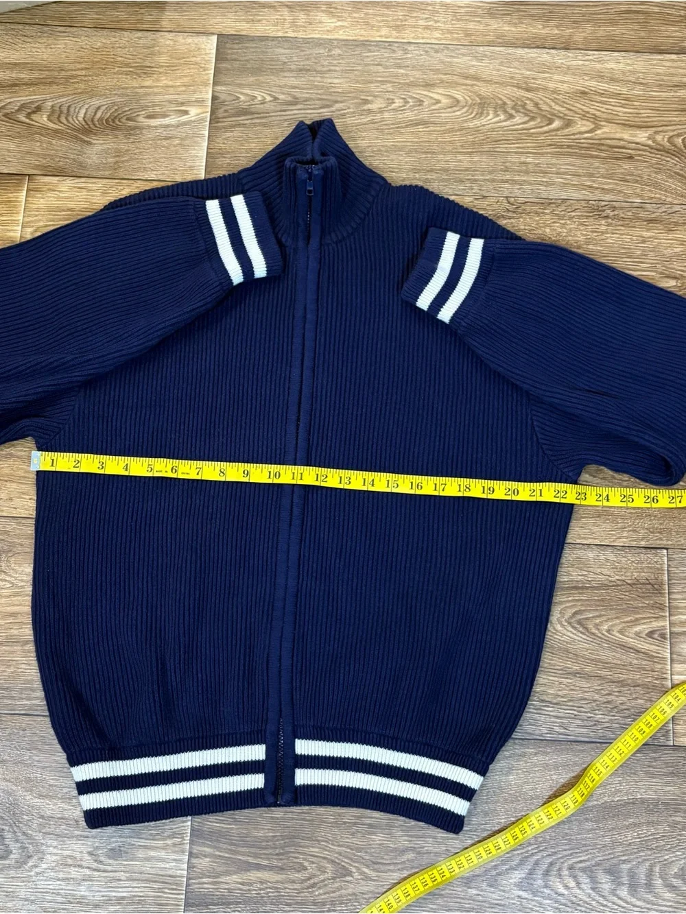 Vintage 90s J.Crew Full Zip Sweater L Made in Italy Cotton Preppy Navy
